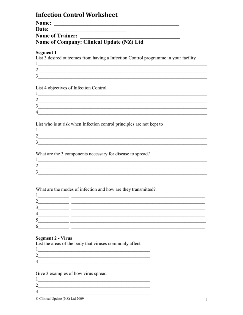 Infection Control Worksheet With Principles Of Infection Control Worksheet Answers