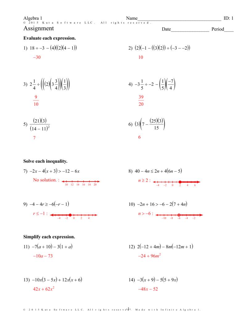Infinite Algebra 1  Assignment Together With Algebra 1 Assignment Factor Each Completely Worksheet