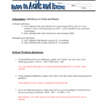 Information Definitions Of Acids And Bases Or Introduction To Acids And Bases Worksheet Answer Key