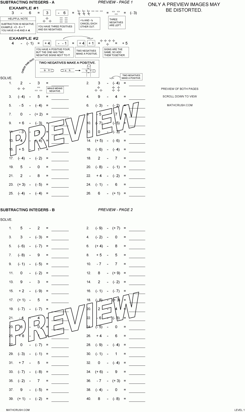 Integer Worksheetsmath Crush Intended For Integers Worksheets With Answers