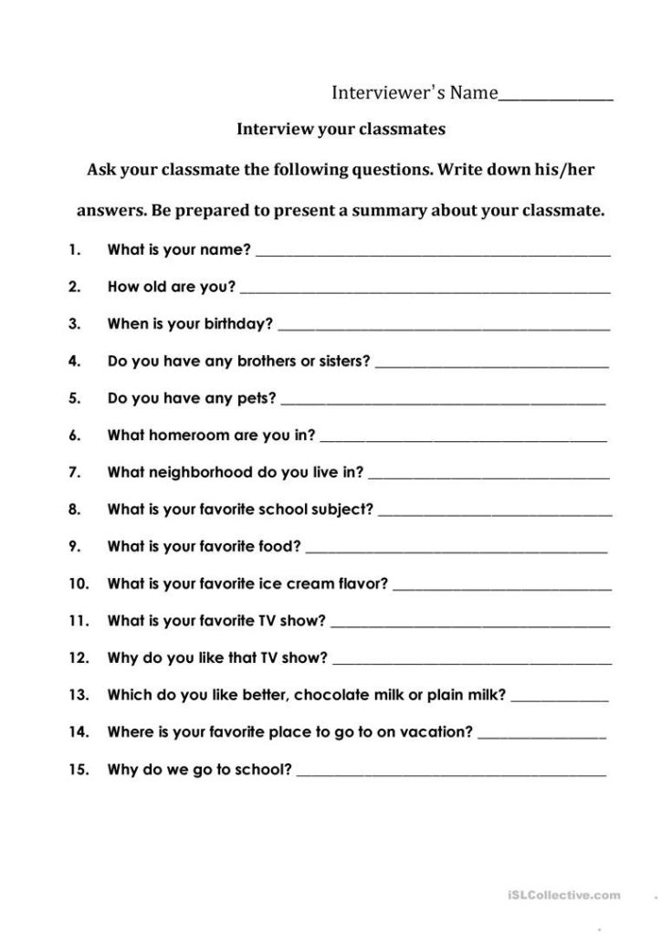 Interviewing Your Classmates Worksheet Free Esl Printable and Interview ...