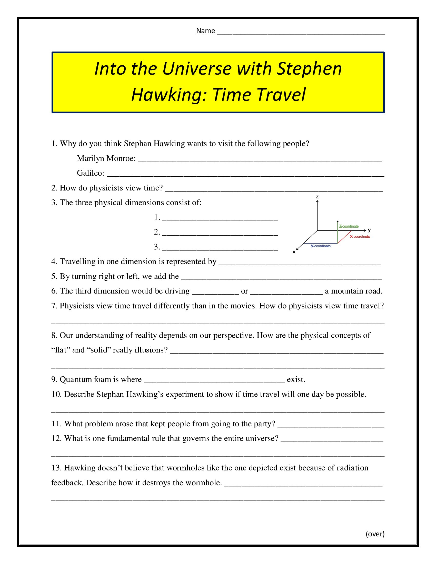 Into The Universe With Stephen Hawking Time Travel Worksheet 2011 Along With Cosmos Episode 12 Worksheet Answers