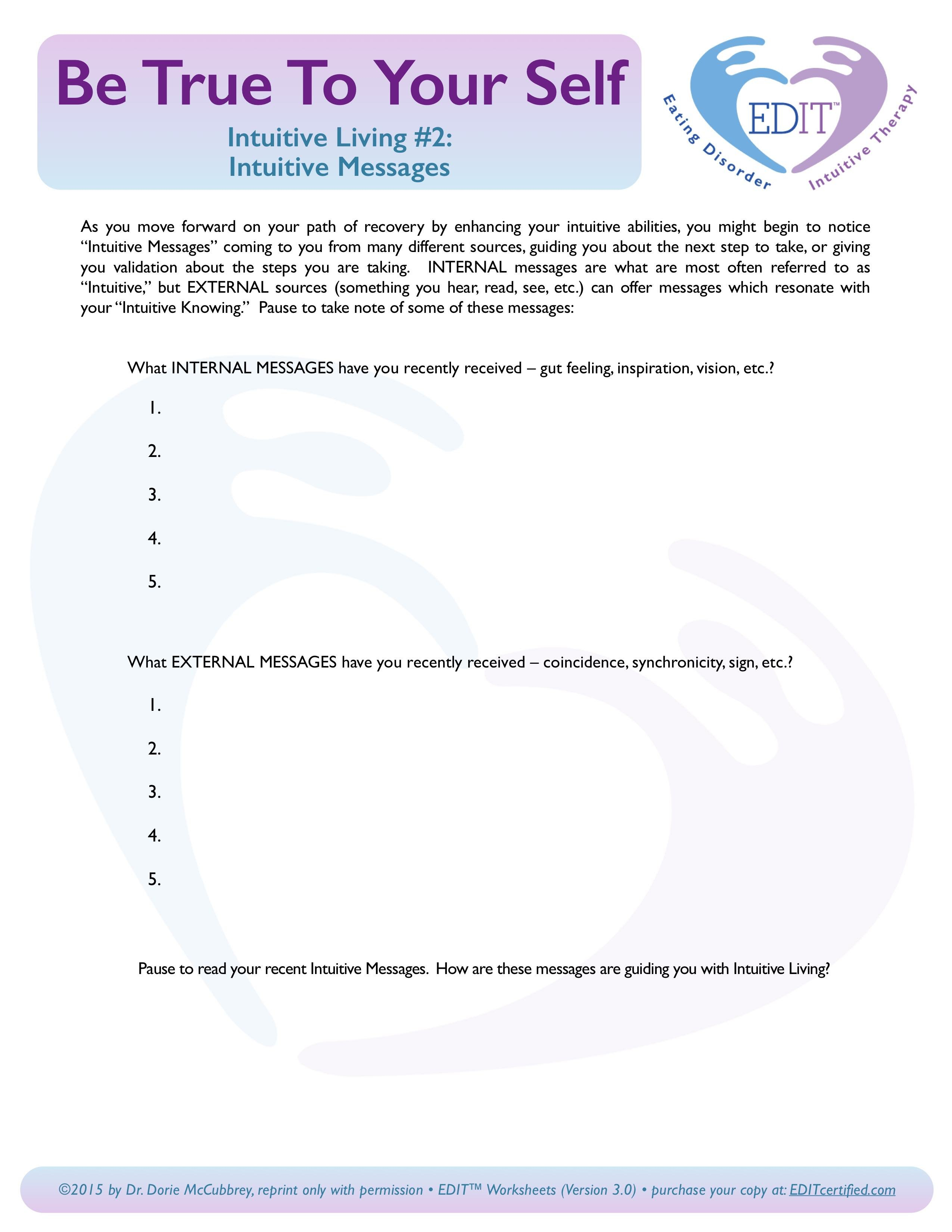 Intuitive Messages In Eating Disorder Recovery  Dr Dorie Or Eating Disorder Worksheets