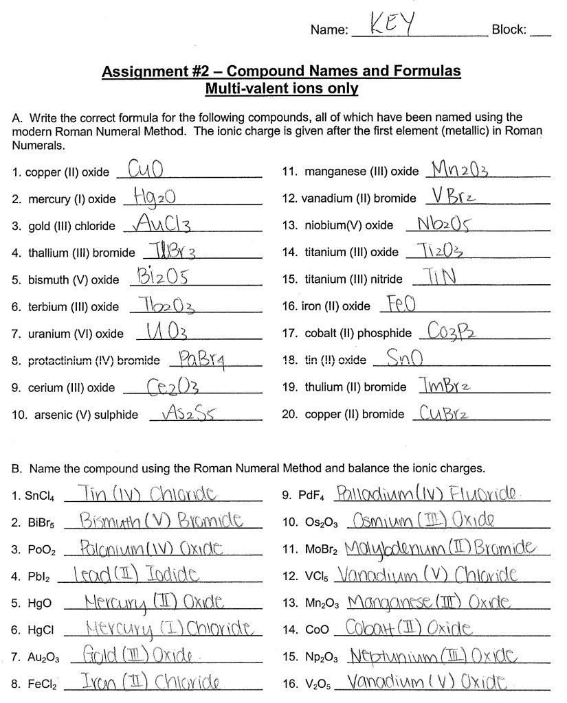 Ionic Nomenclature Worksheet Ternary Compounds Answers 1 Naming Ions Inside Nomenclature Worksheet 1
