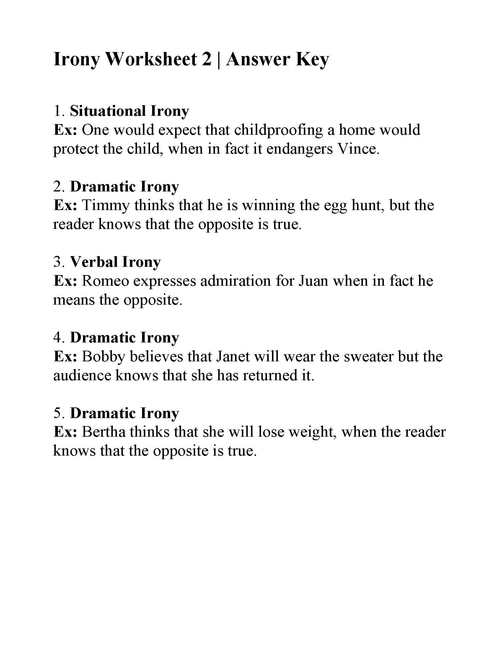 Irony Worksheet 2  Answers Inside Identifying Irony Worksheet Answers