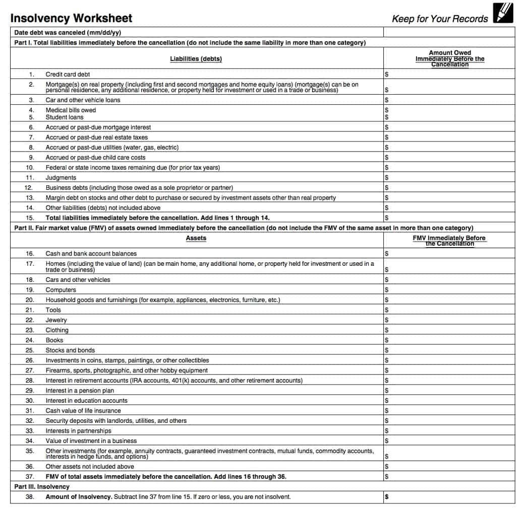 Irs Insolvency Worksheet  Yooob With Irs Insolvency Worksheet