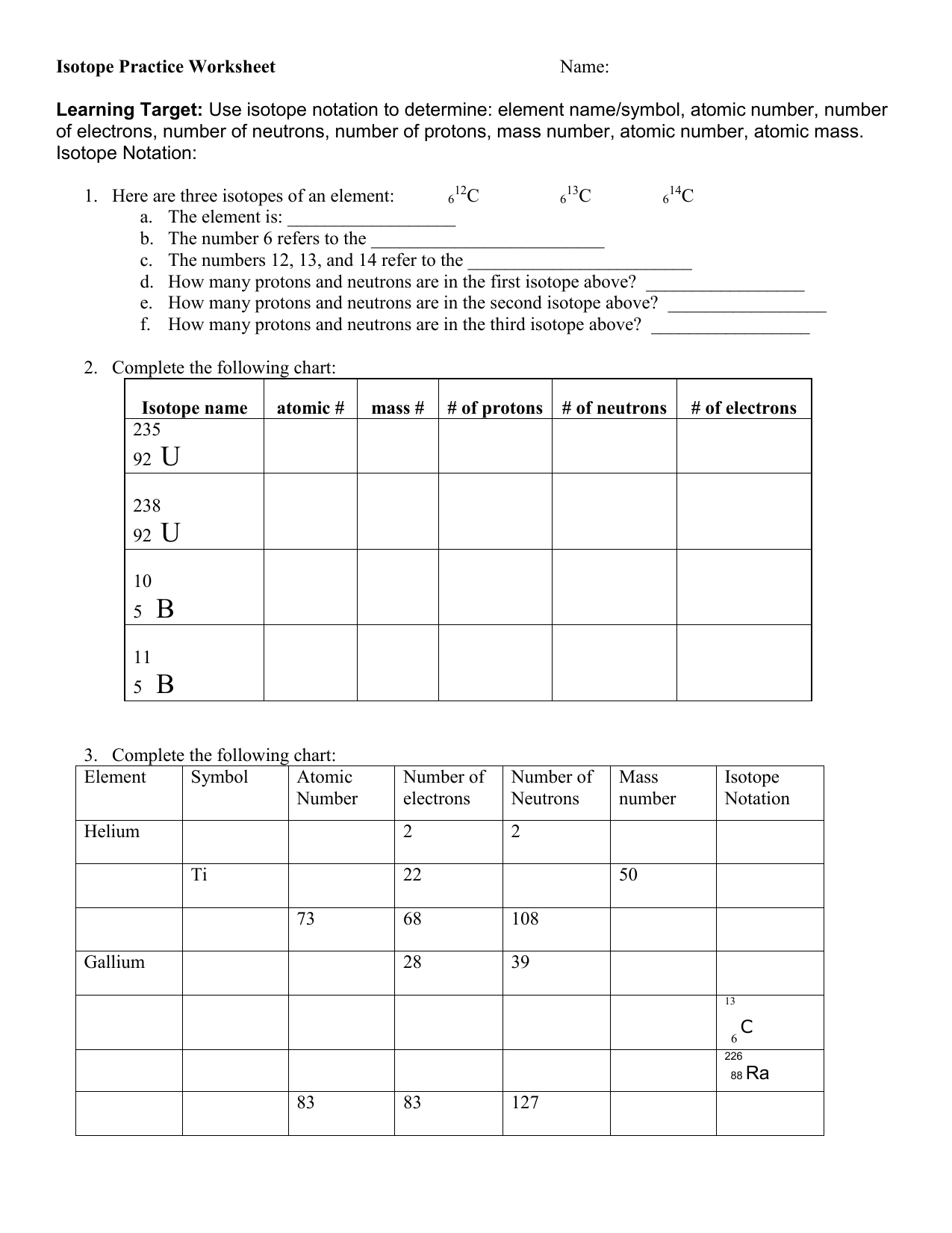 Isotope Practice  Radioactivity1 For Isotope Practice Worksheet