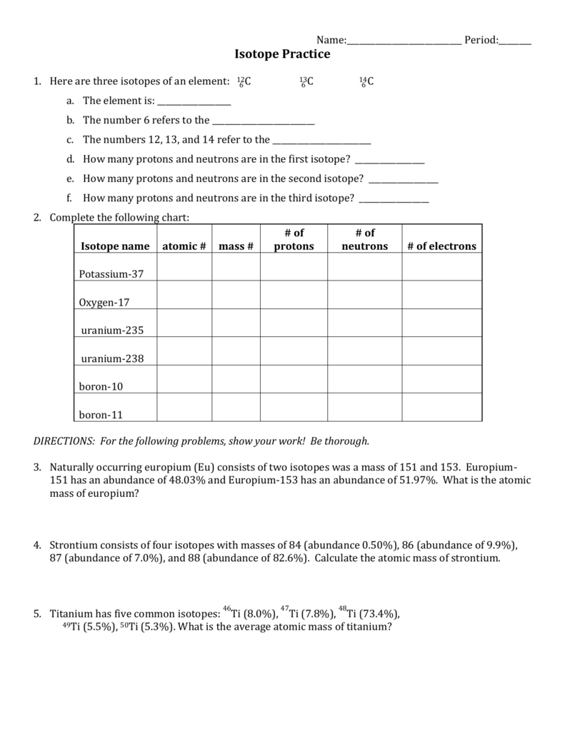 Isotope Practice Worksheet As Well As Most Common Isotope Worksheet 1