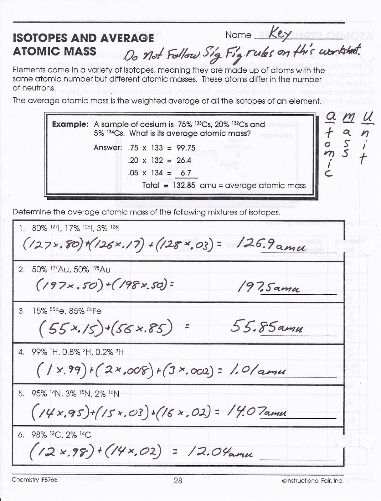 Isotopes And Atomic Mass Worksheet Answer Key  Briefencounters With Isotopes And Average Atomic Mass Worksheet Answers