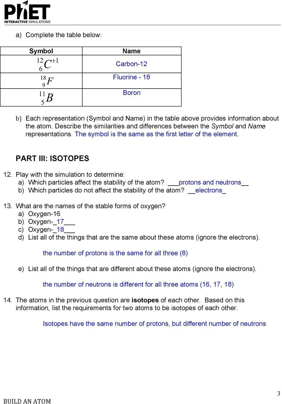 Isotopes Worksheet High School Chemistry  Briefencounters Inside Build An Atom Simulation Worksheet Answers