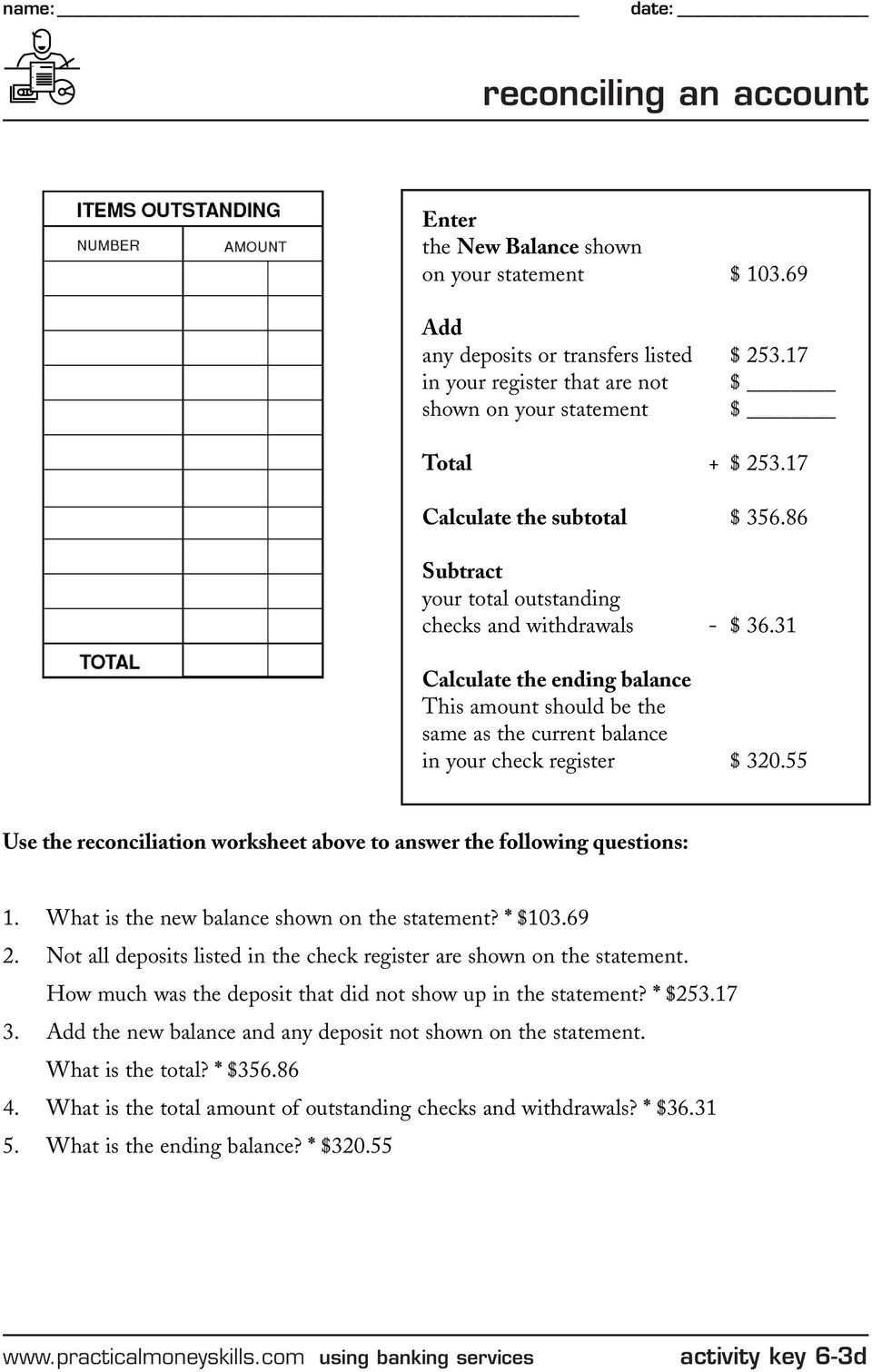 Keeping A Running Balance  Pdf Together With Checkbook Register Worksheet 1 Answer Key