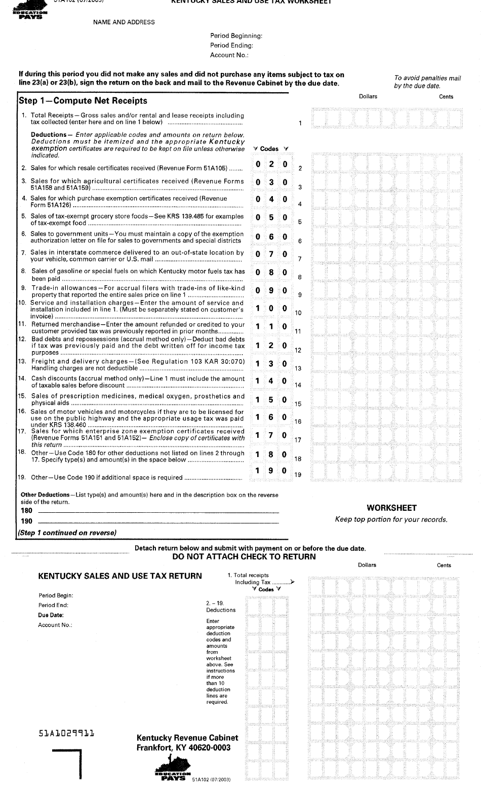 Kentucky Sales  Use Tax Worksheet Printable Pdf Download Pertaining To Kentucky Sales And Use Tax Worksheet