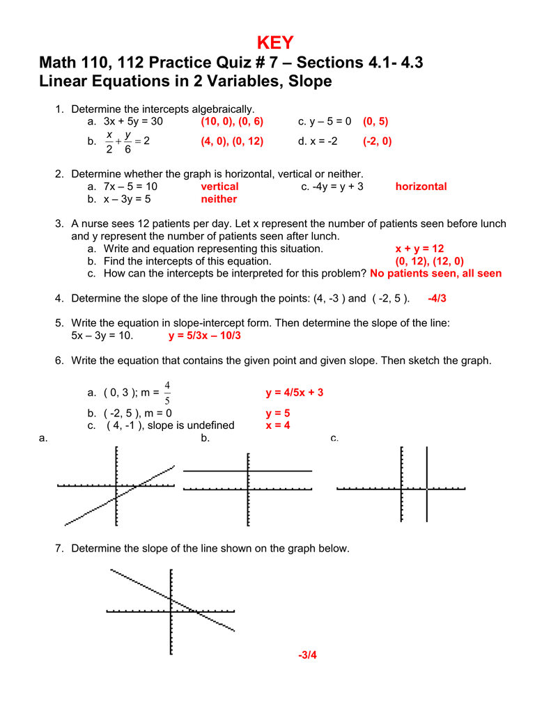 Key – Sections 41 43 Math 110 112 Practice Quiz  7 Intended For Parallel Perpendicular Or Neither Worksheet Answer Key