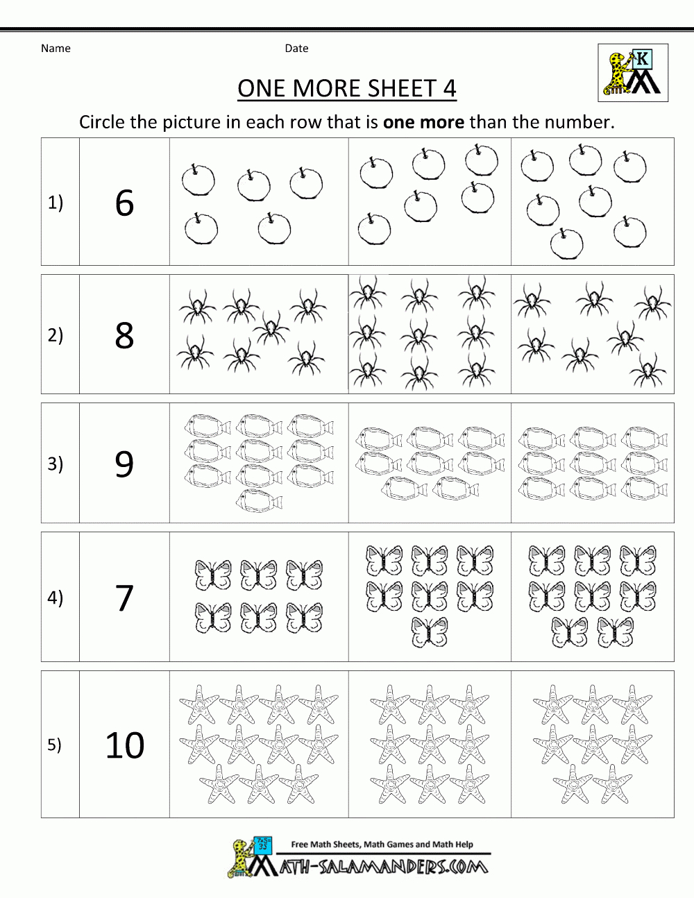 Kindergarten Math Worksheets Printable  One More For Preschool Math Worksheets Pdf