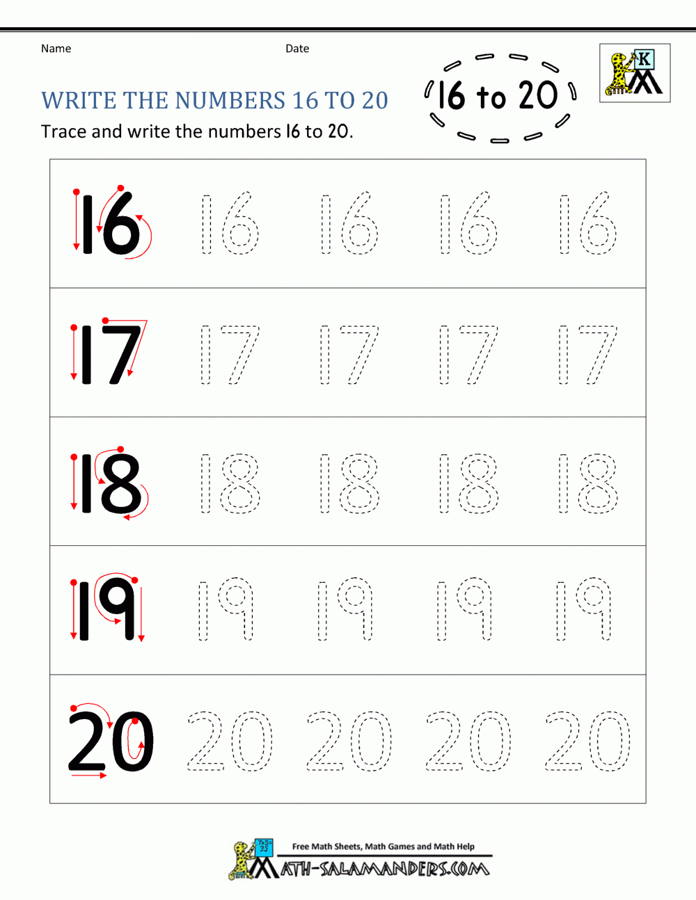 Kindergarten Writing Worksheets  Numbers To 11 To 20 For Number Handwriting Worksheets