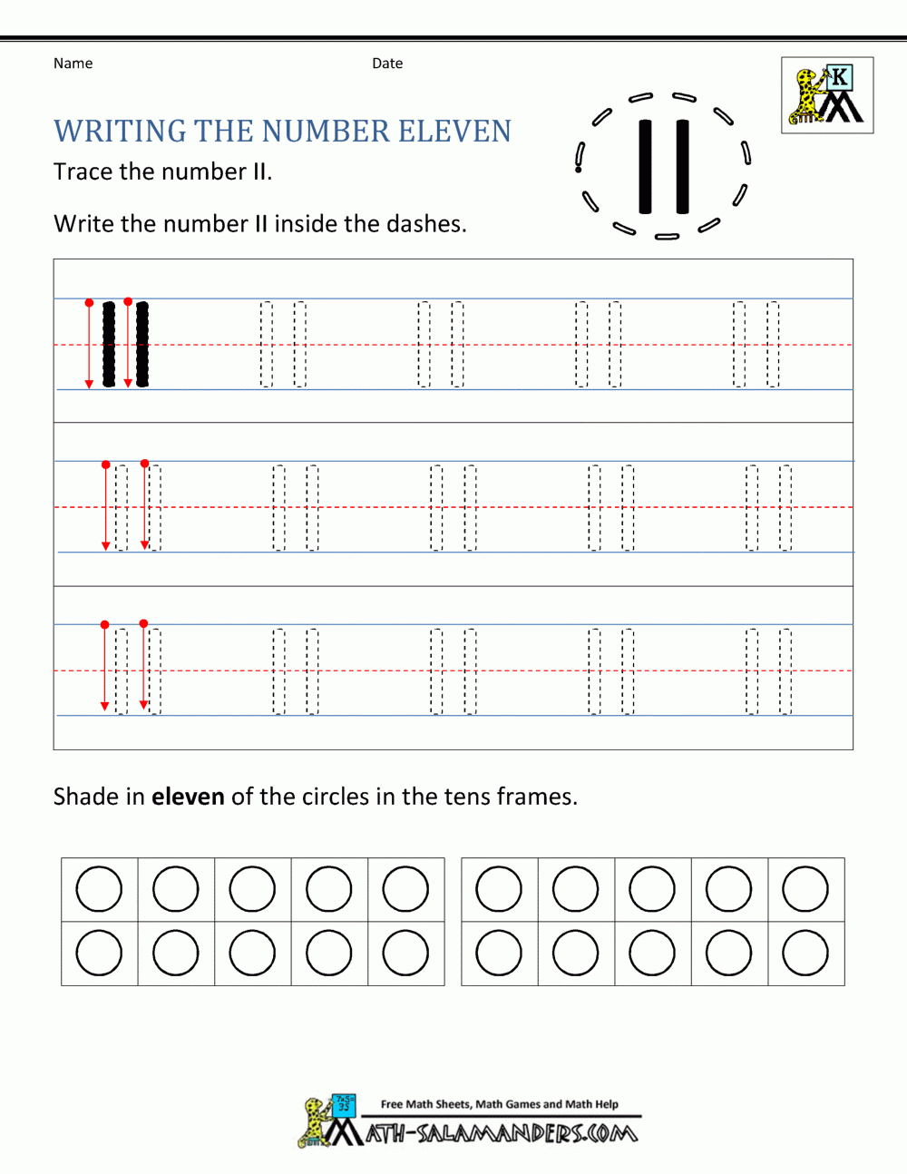 Kindergarten Writing Worksheets  Numbers To 11 To 20 Pertaining To Free Writing Worksheets