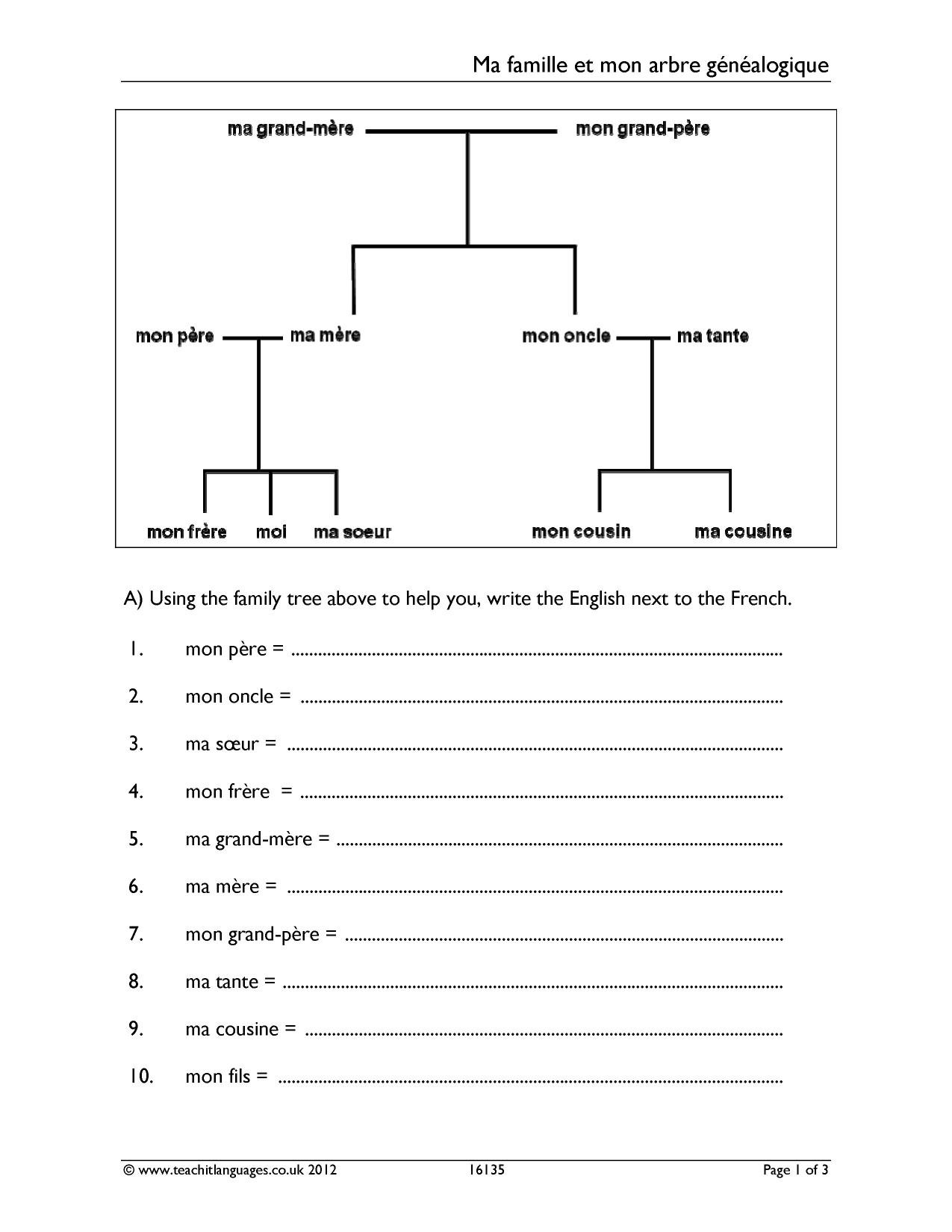 Ks3 French  Family And Pets  Teachit Languages Inside La Famille French Worksheet