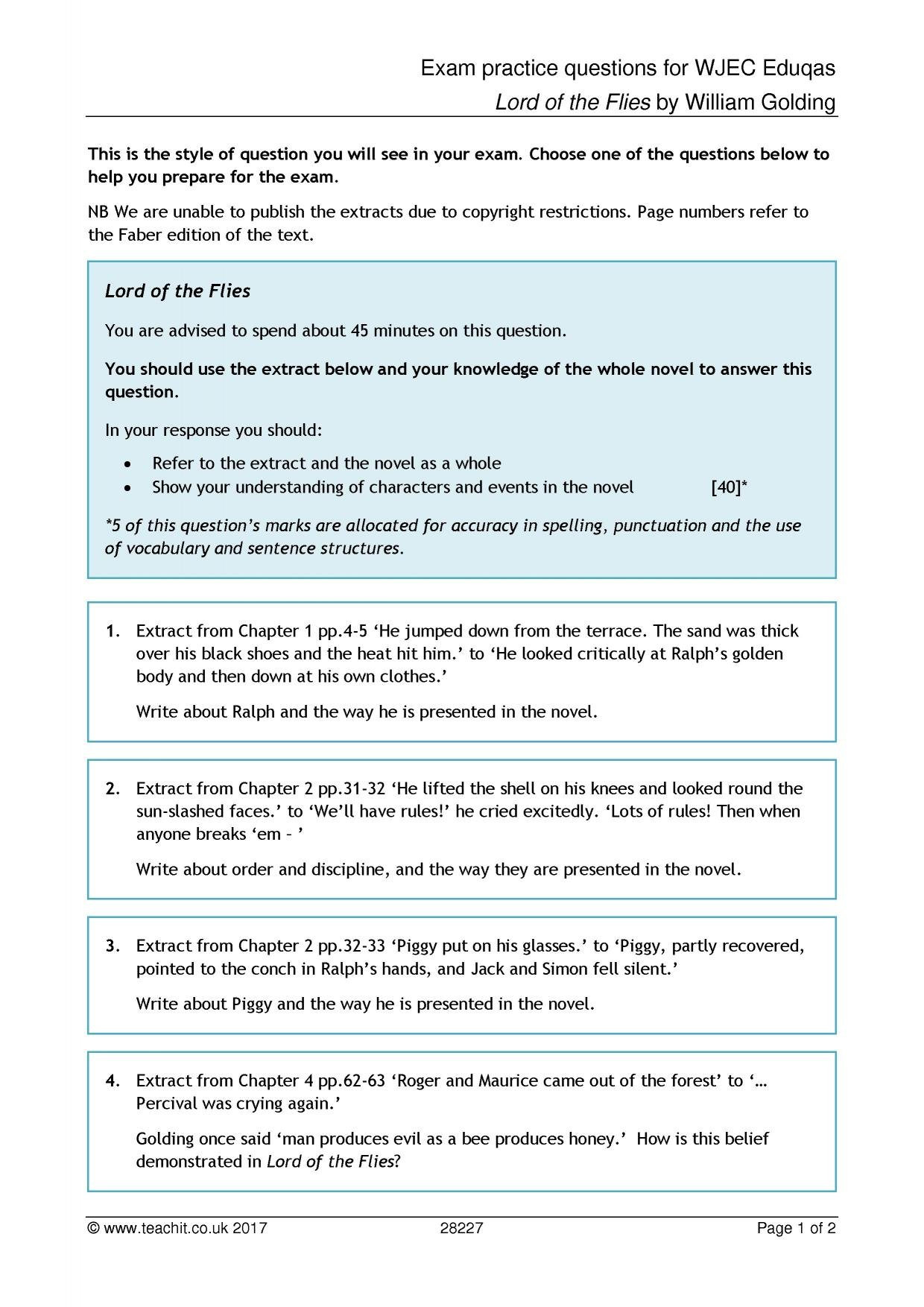 Ks4 Prose  Lord Of The Flieswilliam Golding  Teachit English With Lord Of The Flies While Reading Chapter 4 Worksheet Answers