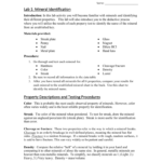 Lab 1 Mineral Identification Property Descriptions And Testing For Properties Of Minerals Worksheet