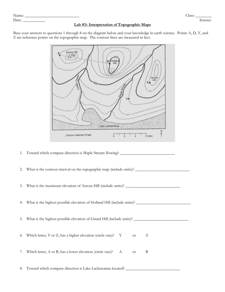 Lab 3 Interpretation Of Topographic Maps For Topographic Map Worksheet Answer Key