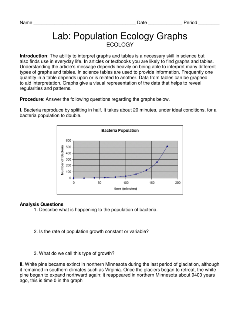 Lab Population Ecology Graphs And Population Ecology Graph Worksheet Answers