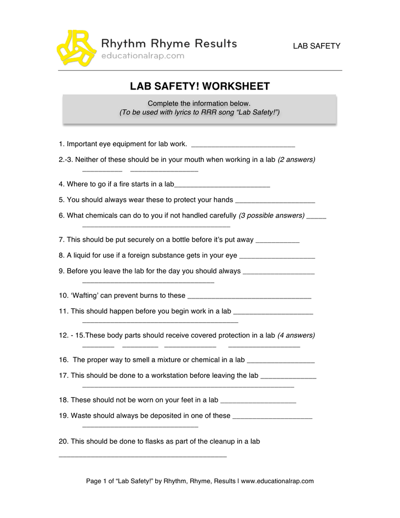 Lab Safety Worksheet Also Lab Safety Worksheet Answer Key