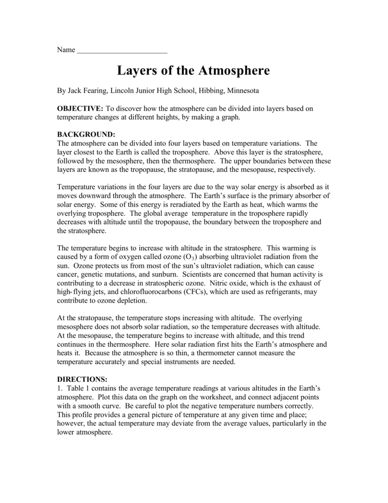 Layers Of The Atmospherepdf And Layers Of The Atmosphere Worksheet Answers