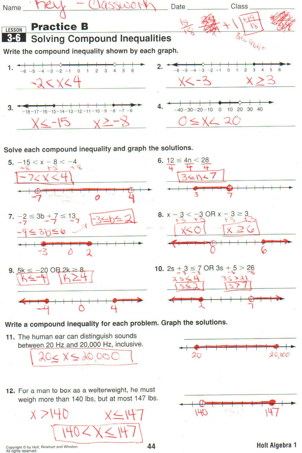 Learning Experience Also Compound Inequalities Worksheet Answers