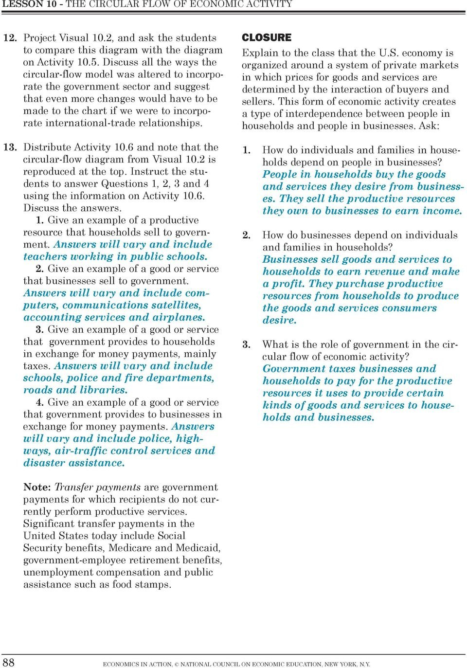 Lesson 10  The Circular Flow Of Economic Activity  Pdf Intended For Circular Flow Of Economic Activity Worksheet Answers