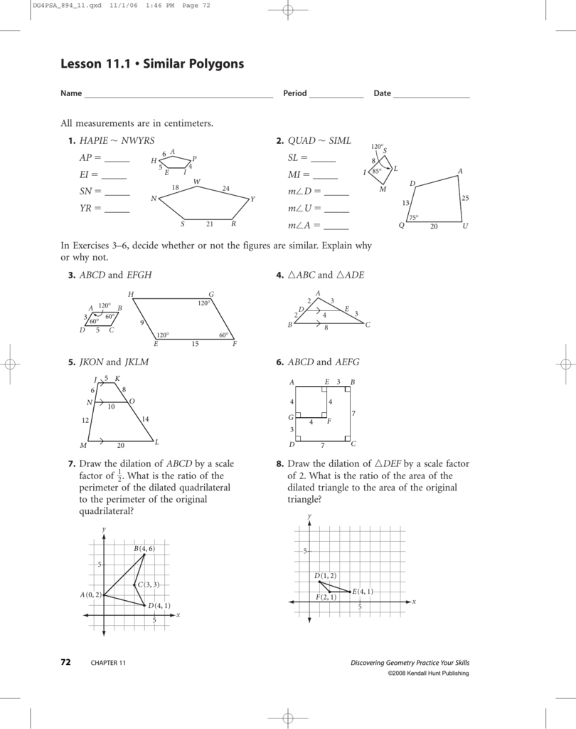 Lesson 111 • Similar Polygons And Similar Polygons Worksheet Answer Key