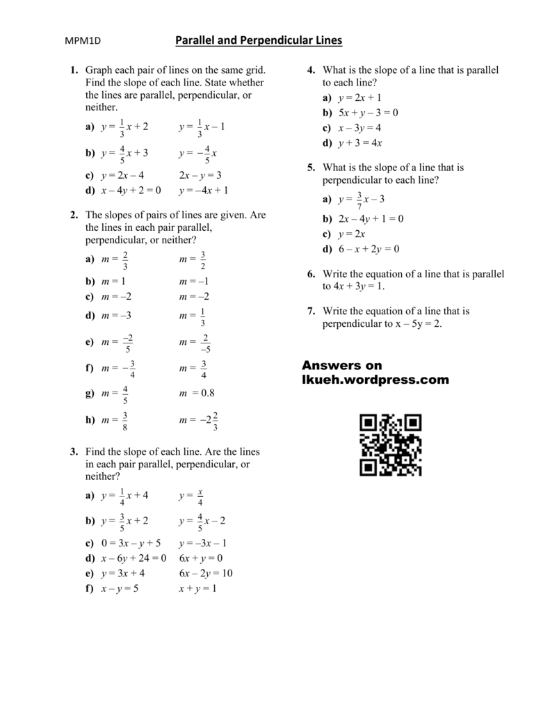 Lesson 4 – Parallel And Perpendicular Lines – Worksheet Regarding Parallel And Perpendicular Lines Worksheet Algebra 1 Answers
