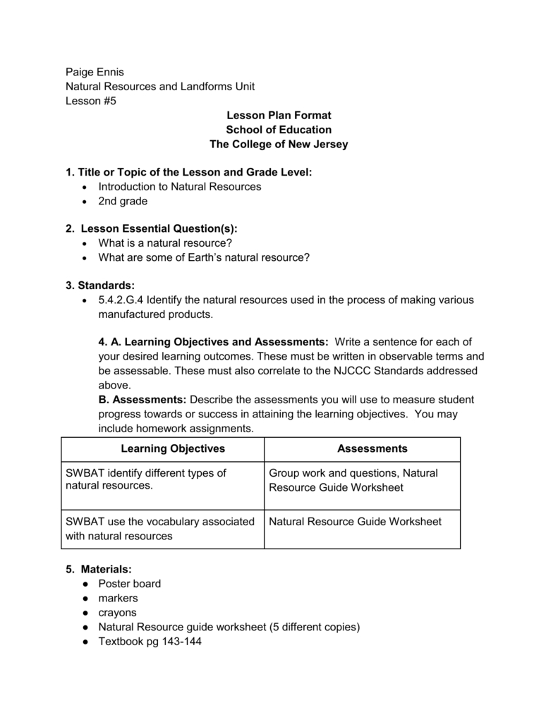 Lesson 5 Introduction To Natural Resources With Natural Resources Worksheets