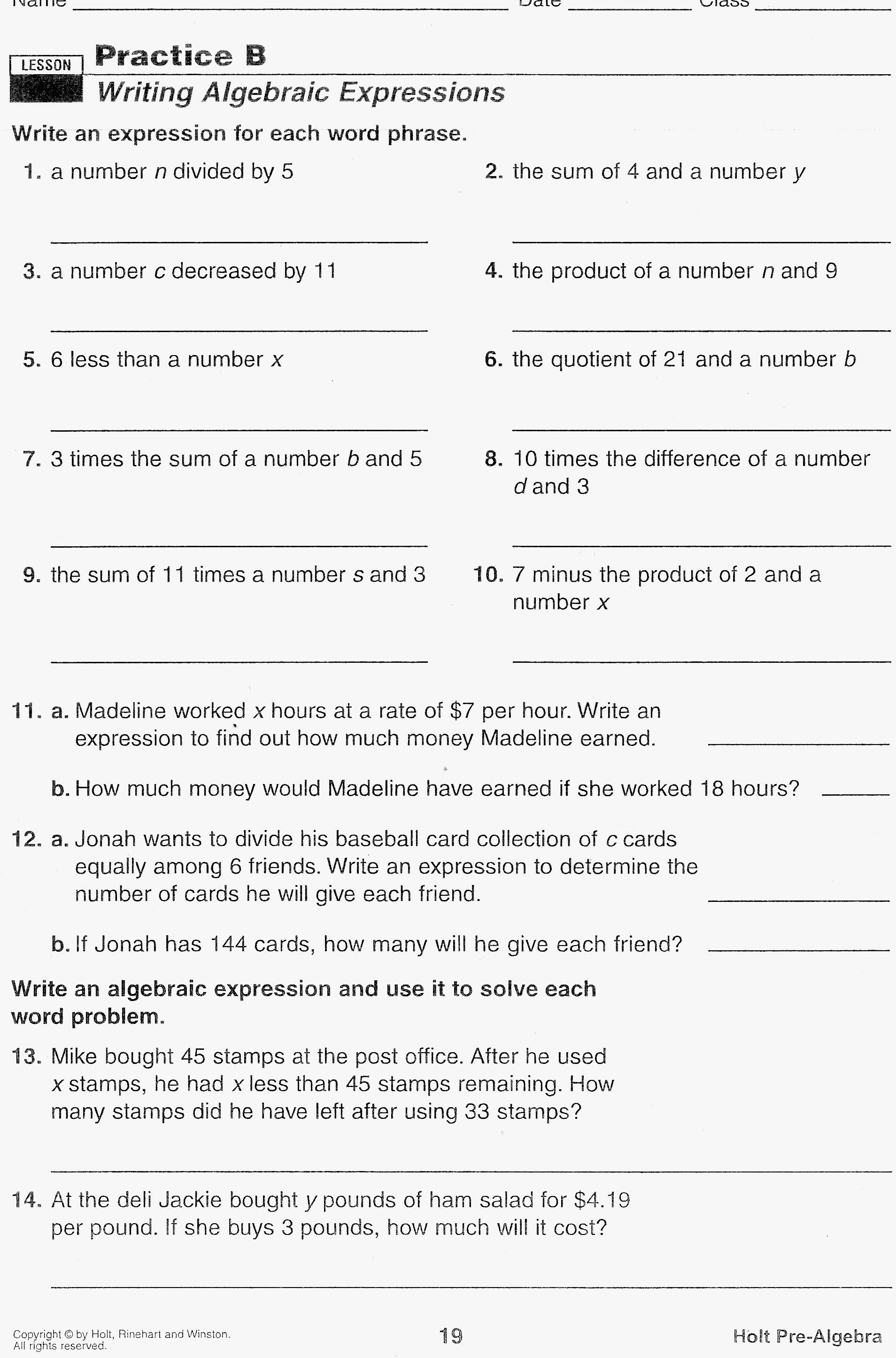Lesson 6 Homework Practice Awesome Holt Mathematics Worksheets Along With Holt Mathematics Worksheets With Answers