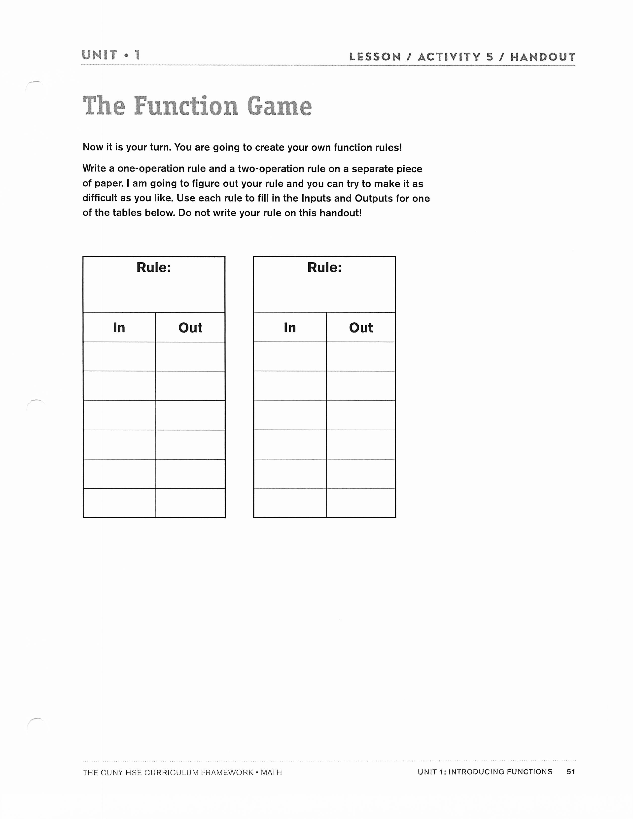 Lesson Plan 1 Or Writing A Function Rule Worksheet