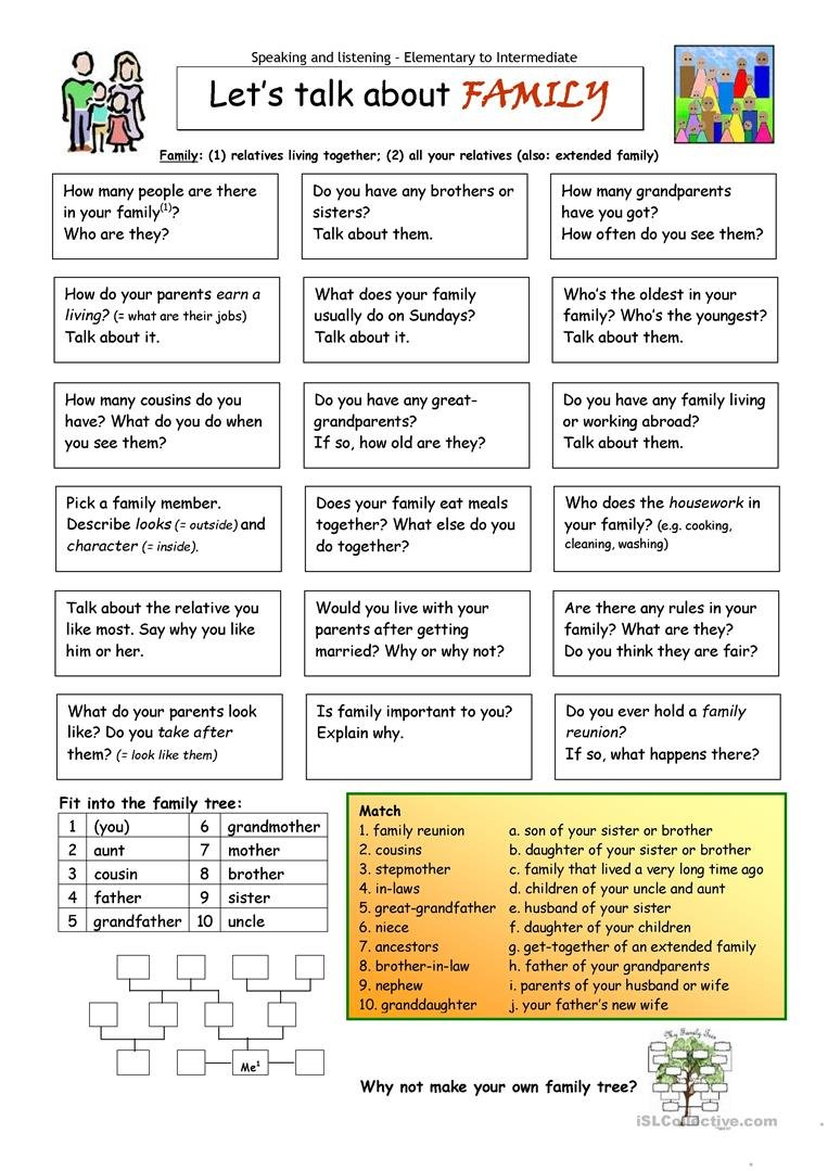 Let's Talk About Family Worksheet  Free Esl Printable Worksheets Intended For Free Esl Worksheets For Adults