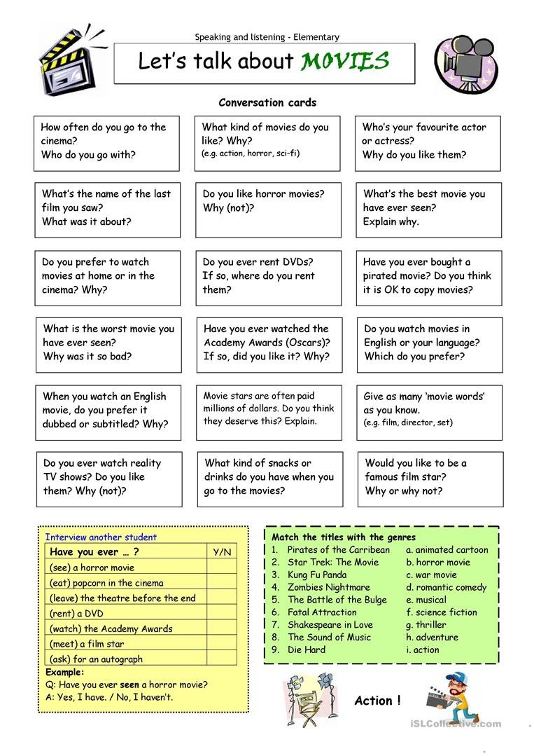 Let's Talk About Movies Worksheet  Free Esl Printable Worksheets Intended For Movie Worksheets For The Classroom