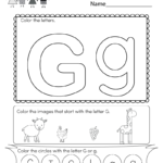 Letter G Coloring Worksheet  Free Kindergarten English Worksheet As Well As Letter G Printable Worksheets