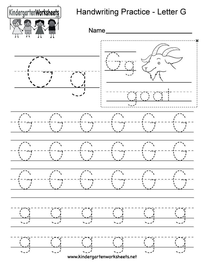 Letter G Writing Practice Worksheet  Free Kindergarten English Regarding Letter G Printable Worksheets