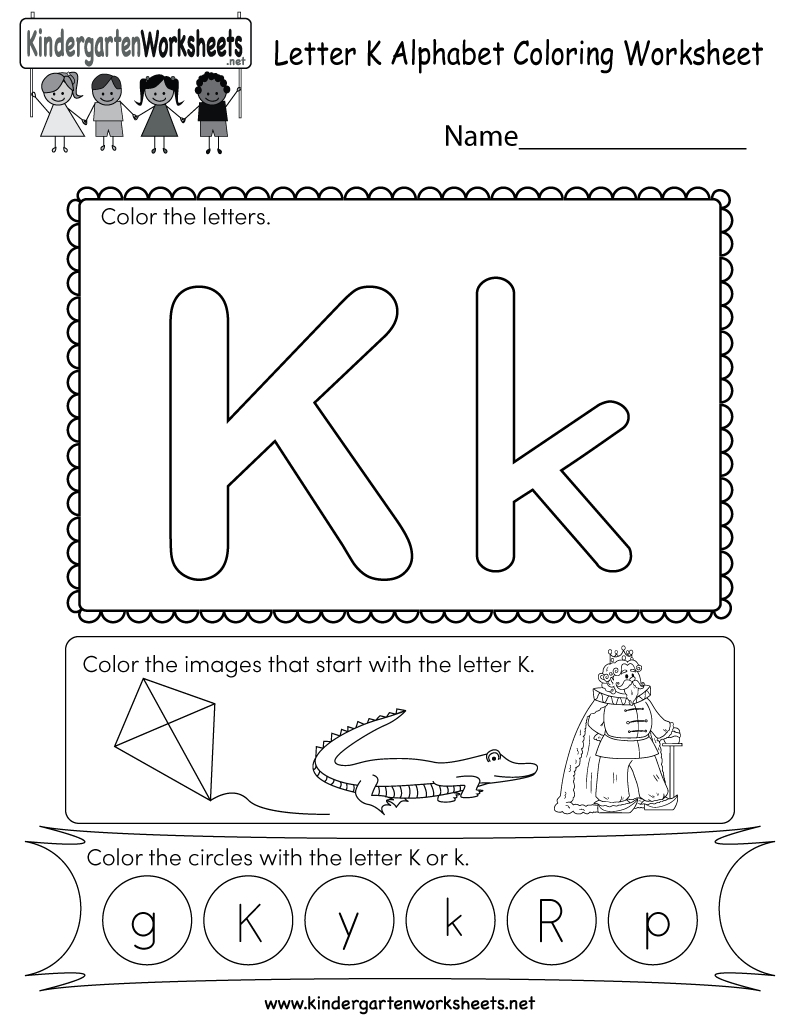 Letter K Coloring Worksheet  Free Kindergarten English Worksheet Together With Letter K Worksheets For Kindergarten