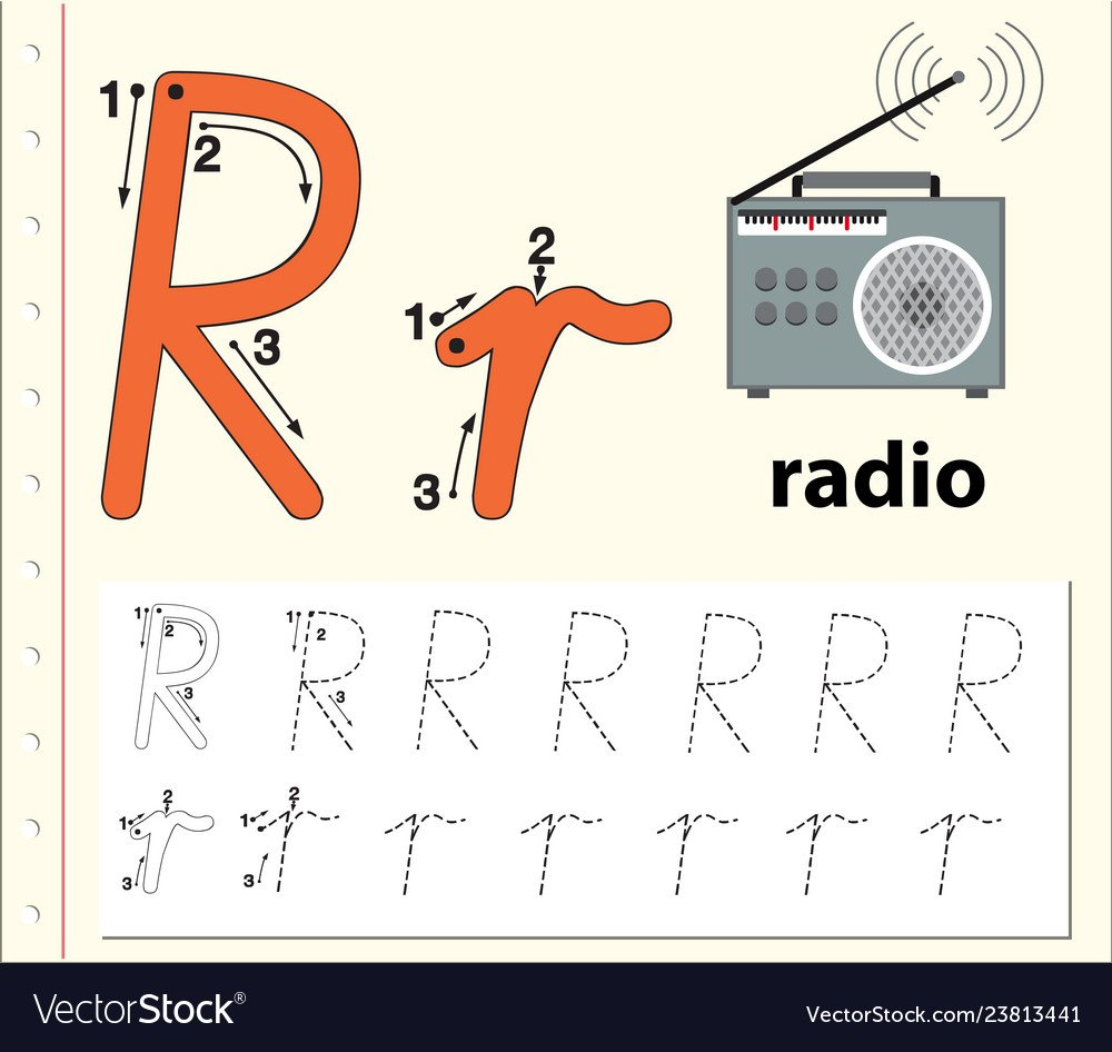 Letter R Tracing Alphabet Worksheets Royalty Free Vector Within Adobe Illustrator Worksheets