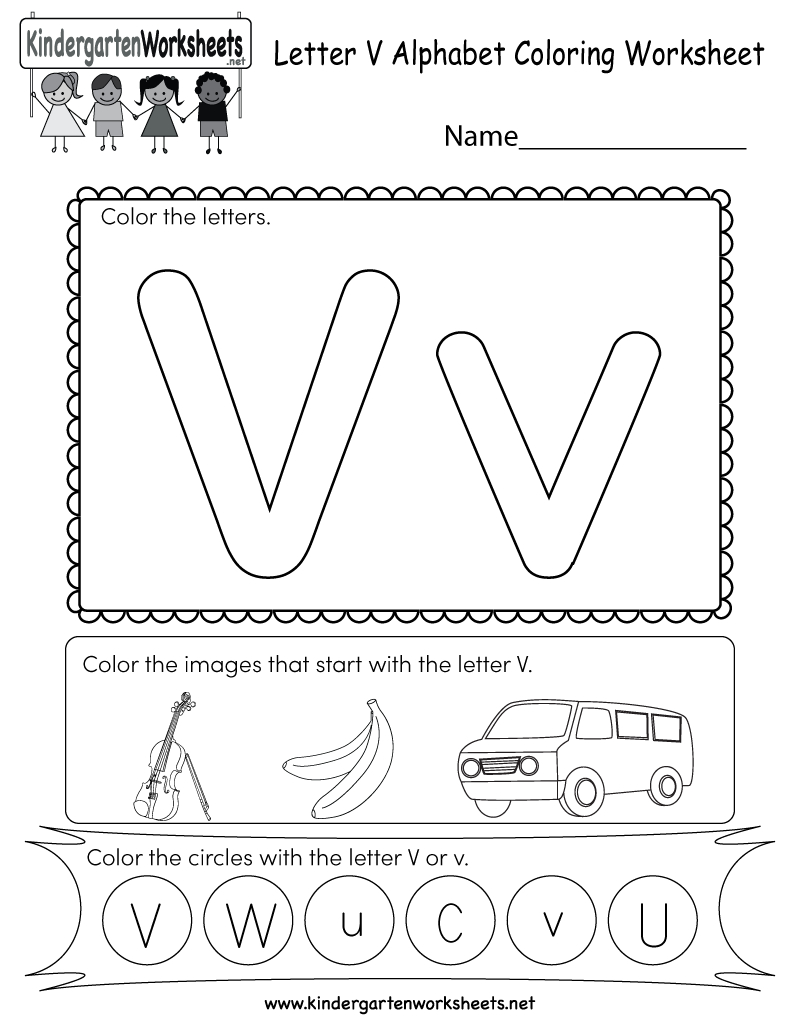 Letter V Coloring Worksheet  Free Kindergarten English Worksheet And Letter V Worksheets
