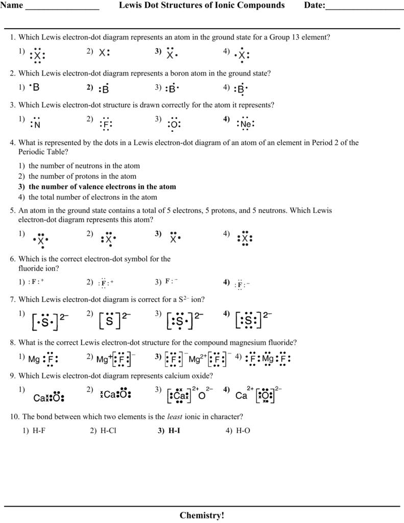 Lewis Dot Structures Of Ionic Compounds Date Pertaining To Lewis Structures Part 1 Chem Worksheet 9 4 Answers
