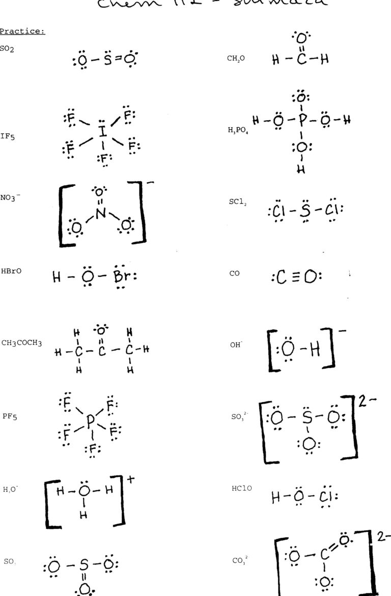 Lewis Structure Worksheet 1 Answer Key —