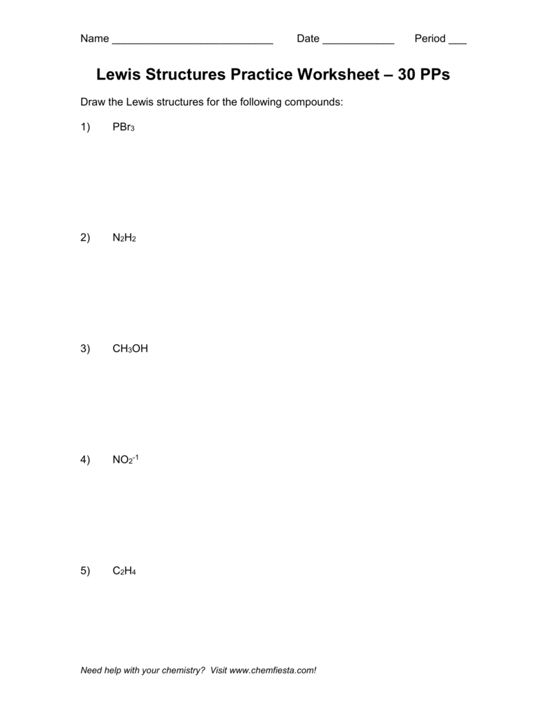 Lewis Structures Practice Worksheet With Lewis Structure Worksheet 1 Answer Key