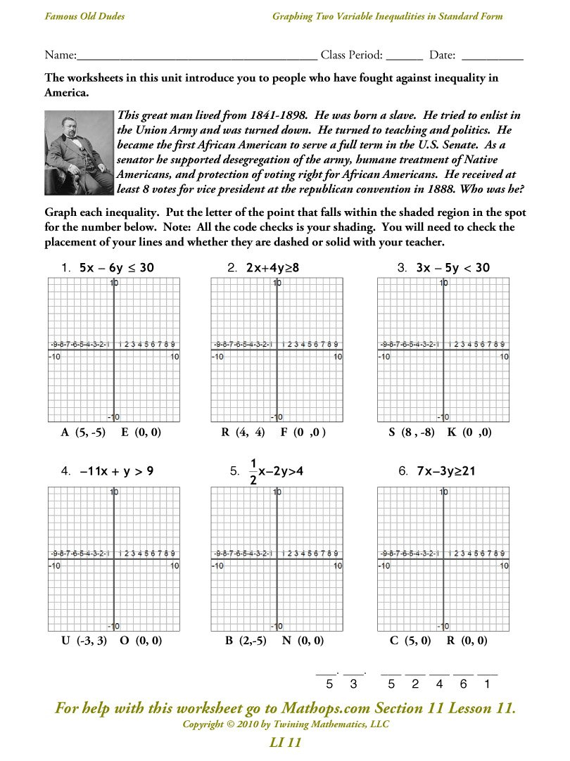 Li 11 Graphing Two Variable Inequalities In Standard Form  Mathops Or Solve And Graph The Inequalities Worksheet Answers