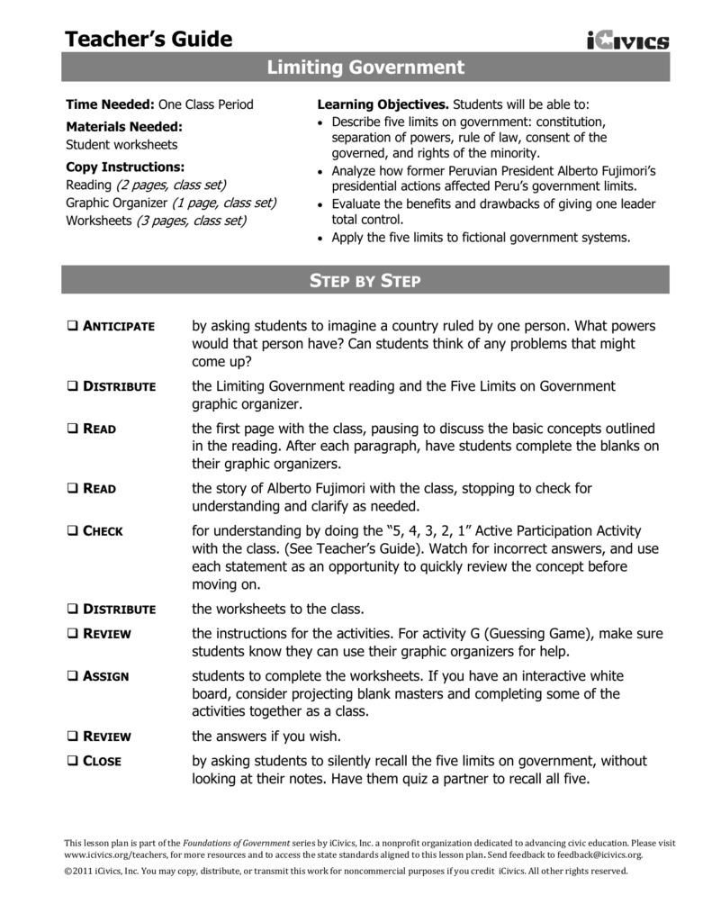 Limiting Government Homework With Limiting Government Icivics Worksheet Answer Key