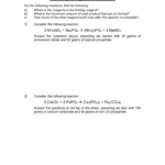 Limiting Reagent Worksheet For Limiting Reagent Worksheet Answers