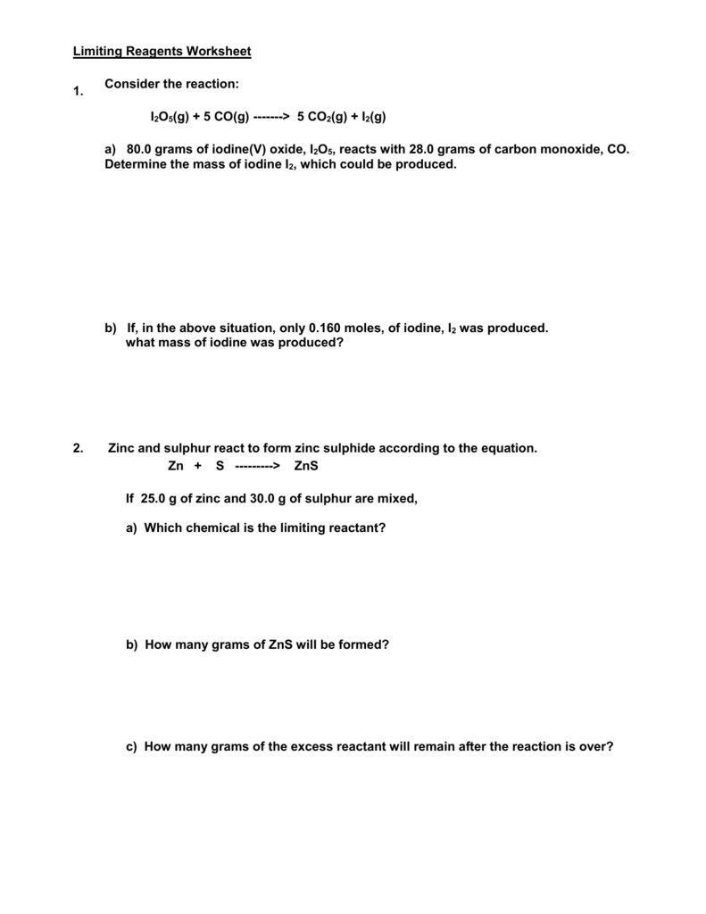 Limiting Reagents Worksheet Pertaining To Limiting Reagent Worksheet 2