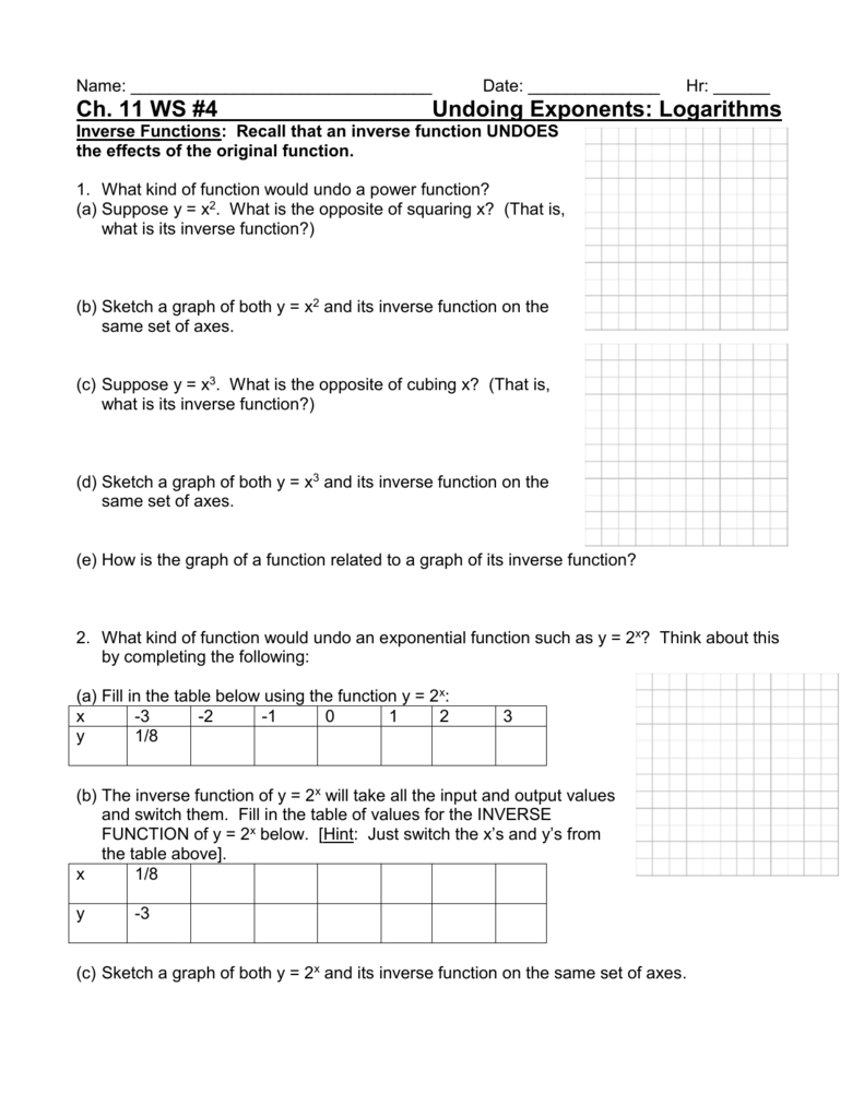 Logarithmic Functions Worksheet Along With Graphing Inverse Functions Worksheet