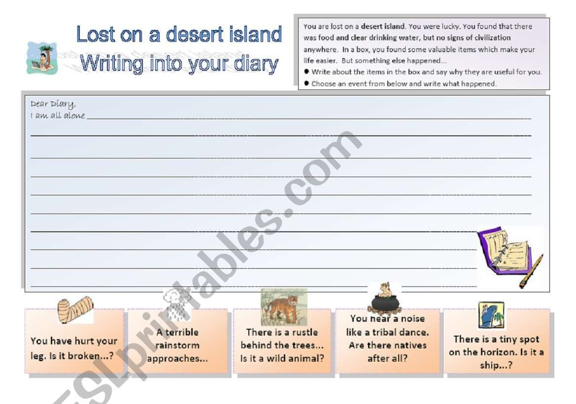 Lost On A Desert Island 33 Writing Activity  Esl Worksheet Inside Survival Signs Worksheets
